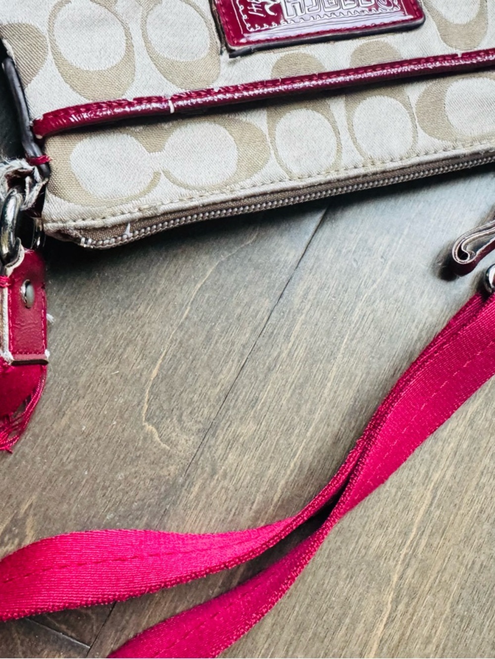 Coach Beige Signature Canvas Crossbody with Red Trim and Strap - Picture 9 of 14